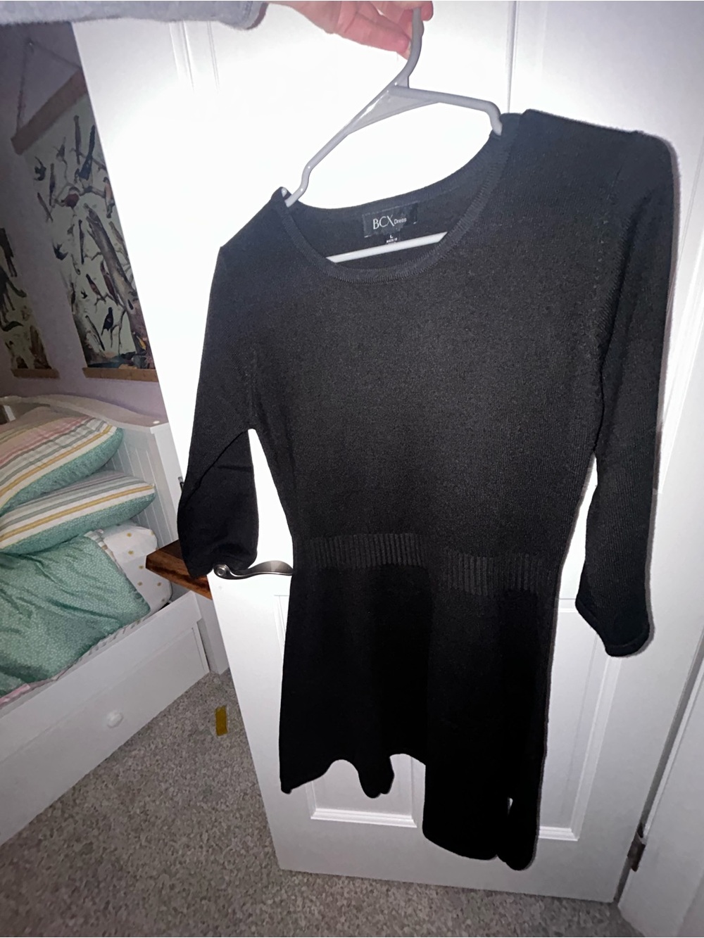 BCX Black Knit Peplum-Style Crewneck Sweater